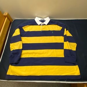 Vintage Blue and Yellow Stripe Ralph Lauren Rugby Long Sleeve Polo Size 4XB